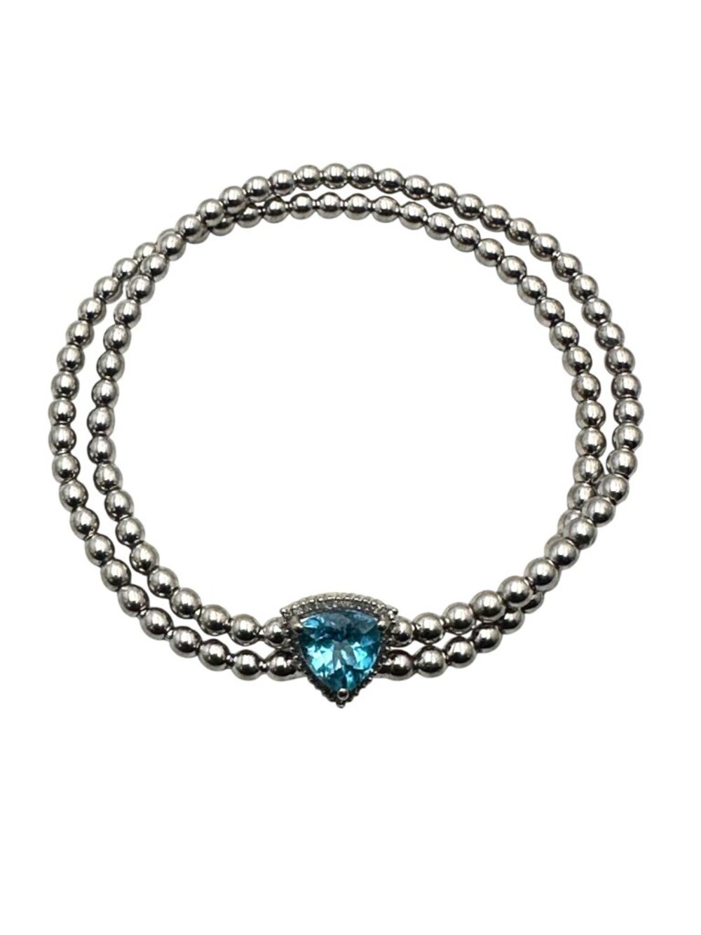 Blue Topaz Sterling Silver Bead Bracelet Adjustable Size 7 - 8 Inches - Picture 2 of 10